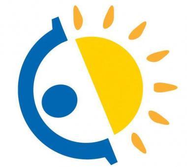 Logo with blue circle and yellow sun